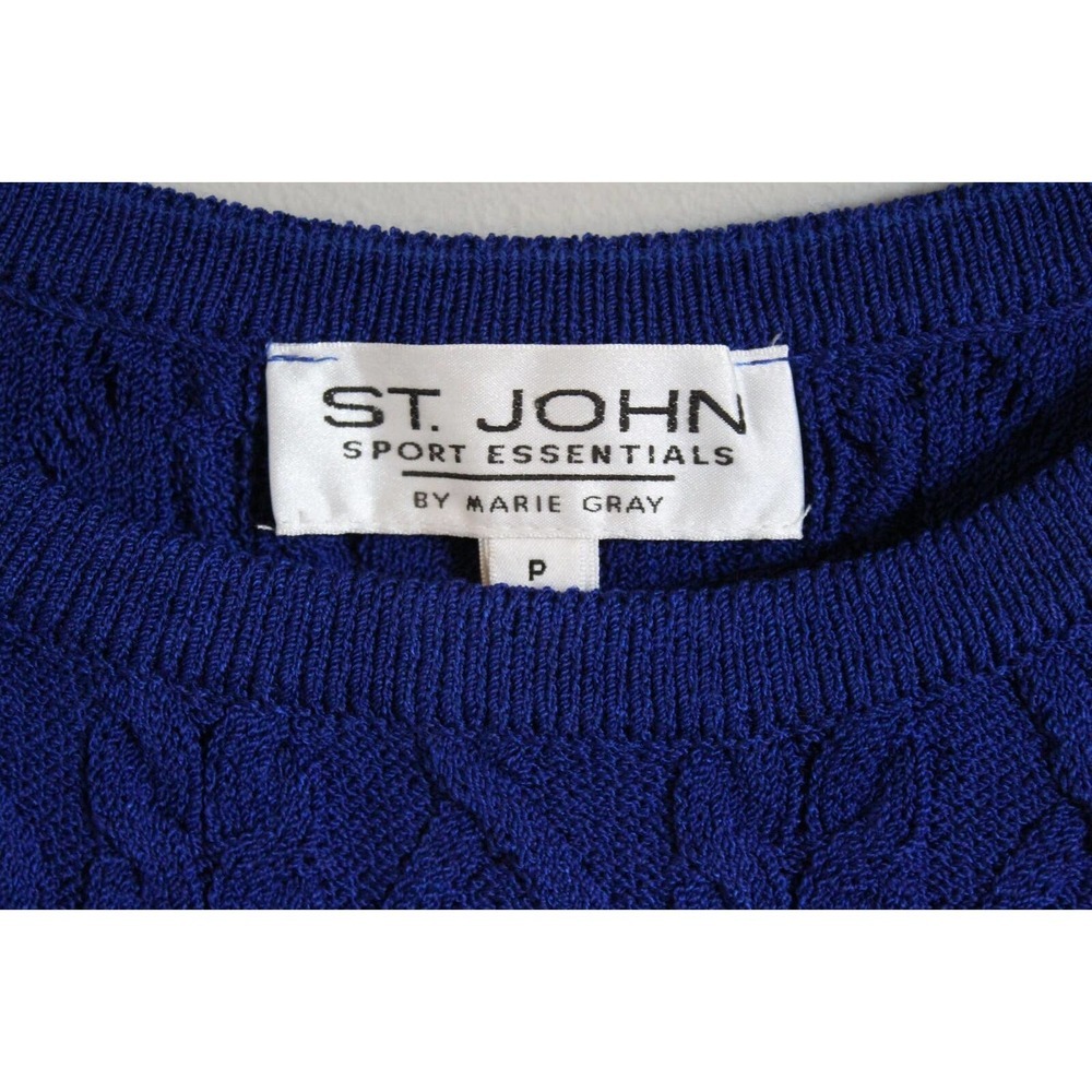 St. John Wool Blend Sleeveless Cable Knit Sweater Blue Women's P Petite H12105 - Picture 8 of 14